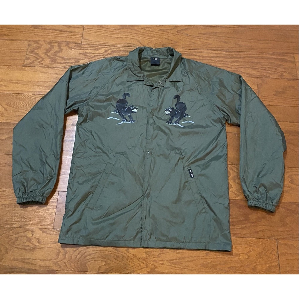 HUF Worldwide Nylon Jacket Green Men Size Large Excellent Condition